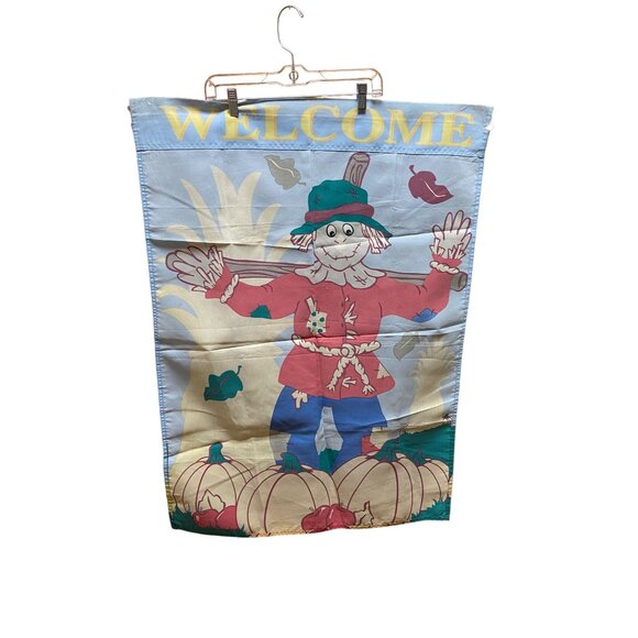 Vintage Autumn Fall Welcome Scarecrow Decorative Yard Flag - Picture 2 of 4